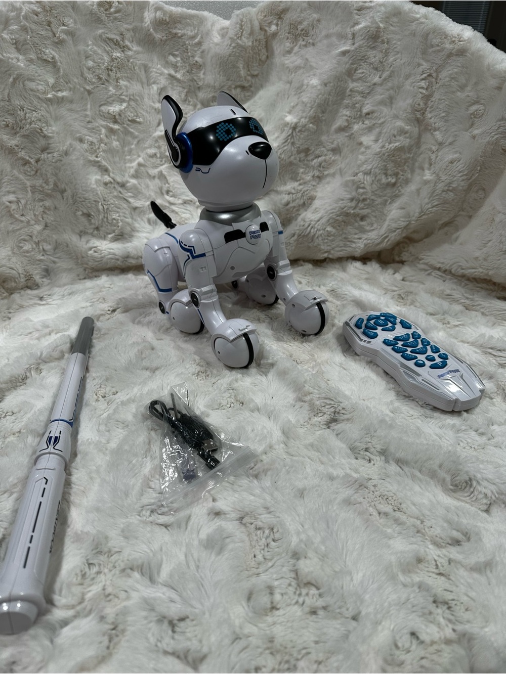 Interactive White Robot Dog Toy with Remote - White